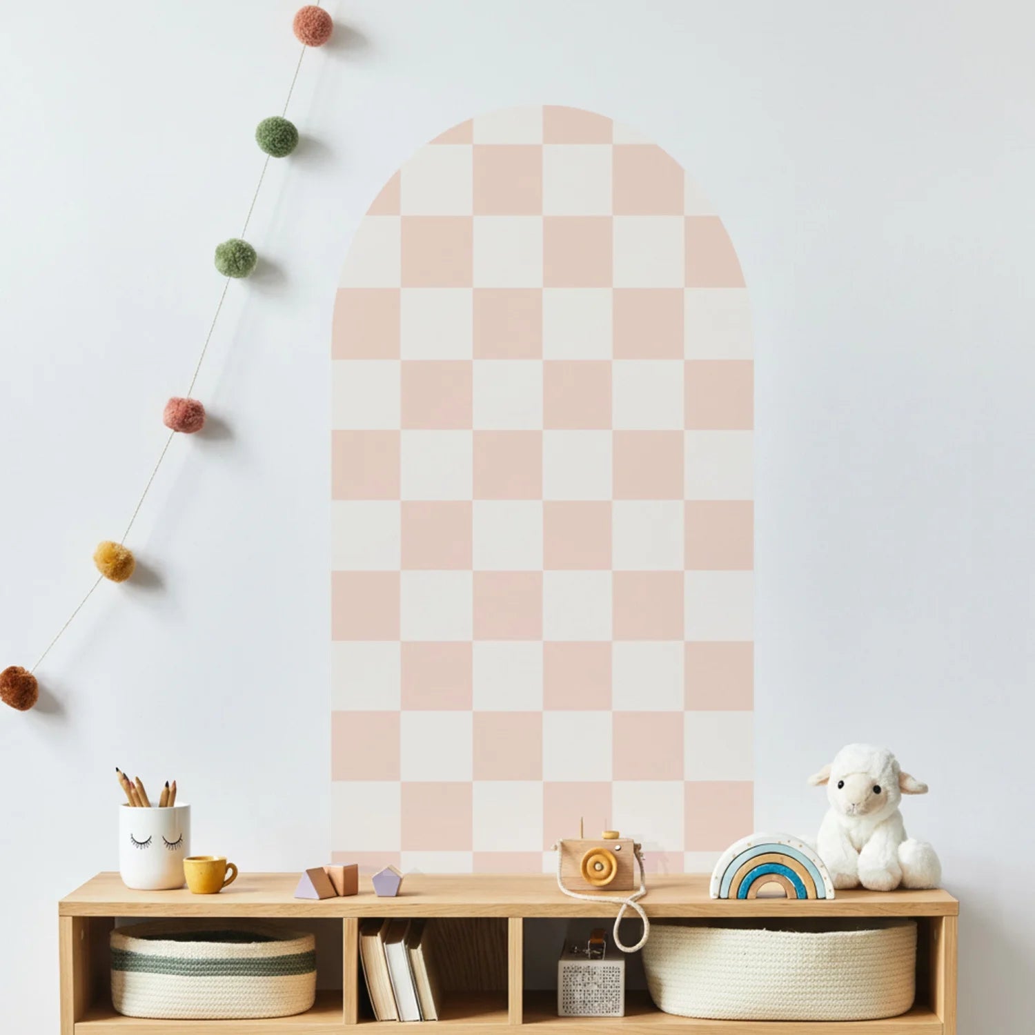 Checkered Patterned Arch Wall Decals - Medium / Milk & Pink
