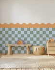 Checkered Waves Wall Panels - Apricot, Sky & Moss - DW11.