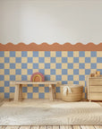 Checkered Waves Wall Panels - Peach, Butter & Blue - DW11.
