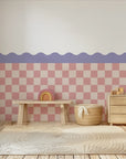 Checkered Waves Wall Panels - Purple, Blush & Neutral