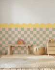 Checkered Waves Wall Panels - Yellow, Artichoke & Pink