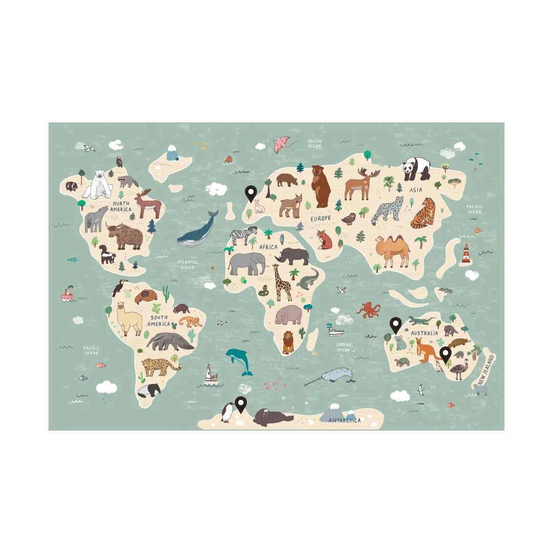 Interactive World Map Wall Decal - Green & Blue - DW4.