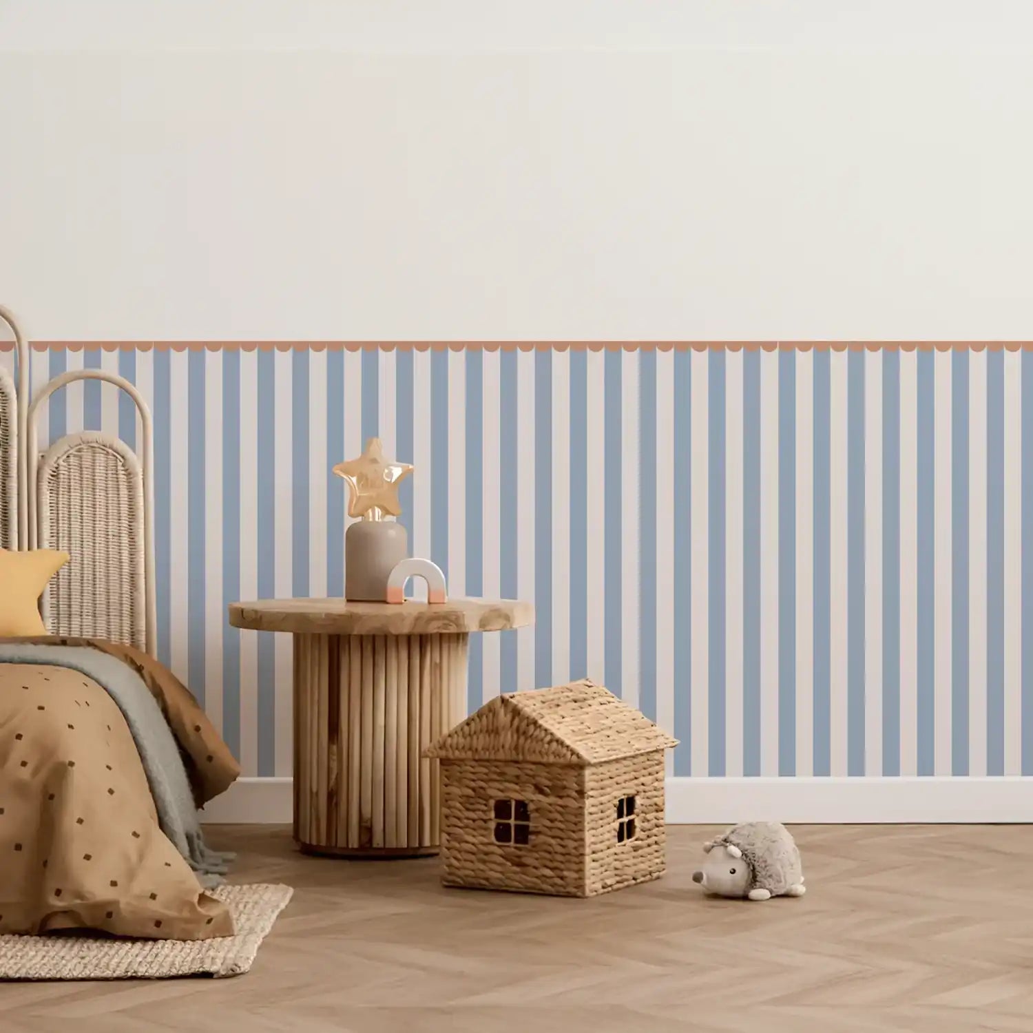 Striped Scalloped Border Panels - Peach, Blue & Powder