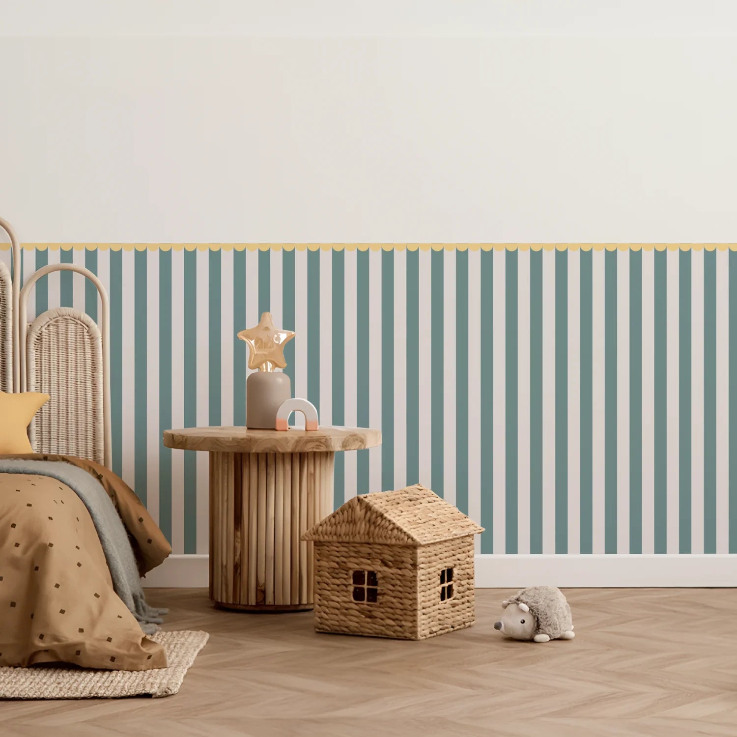 Striped Scalloped Border Panels - Yellow, Teal & Powder