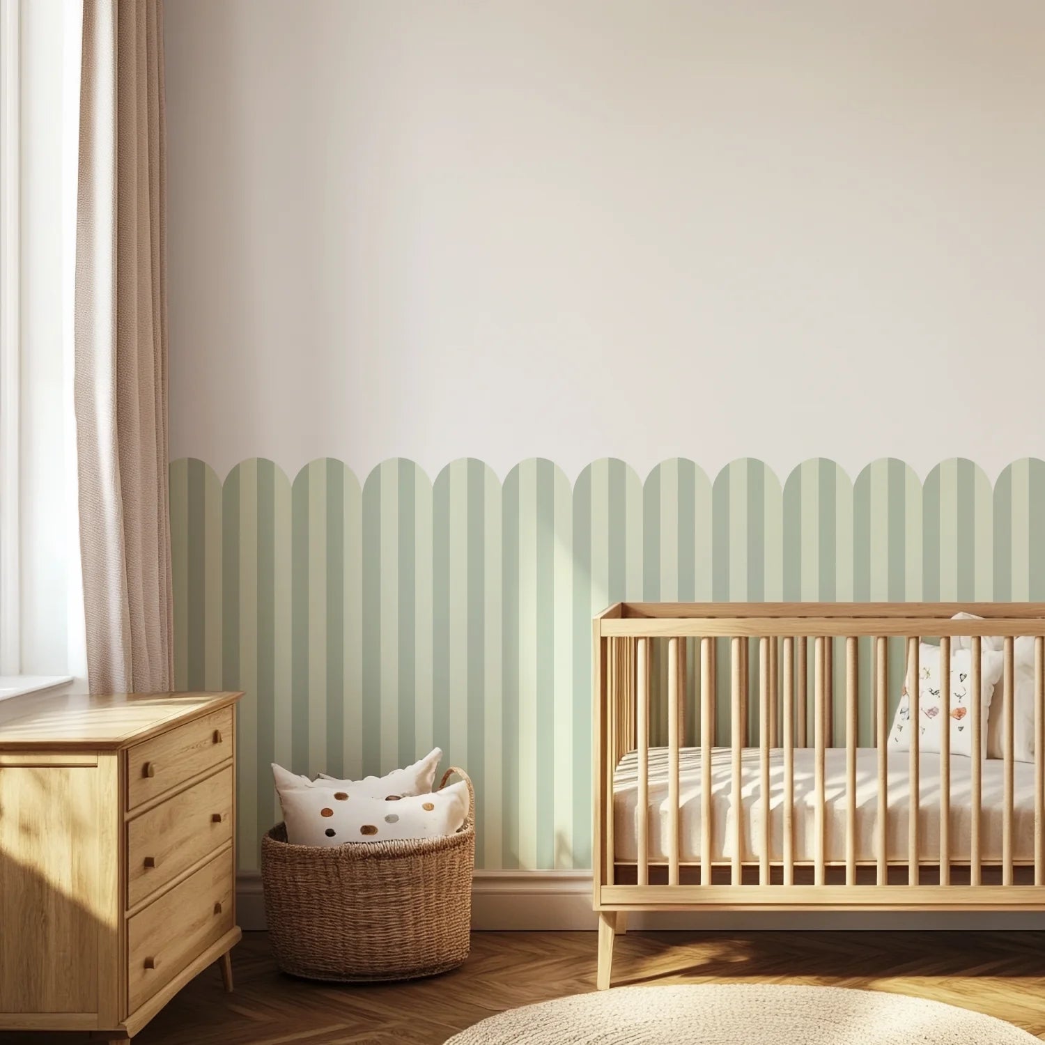 Striped Scalloped Wall Panels - Apple & Sage - DW11.