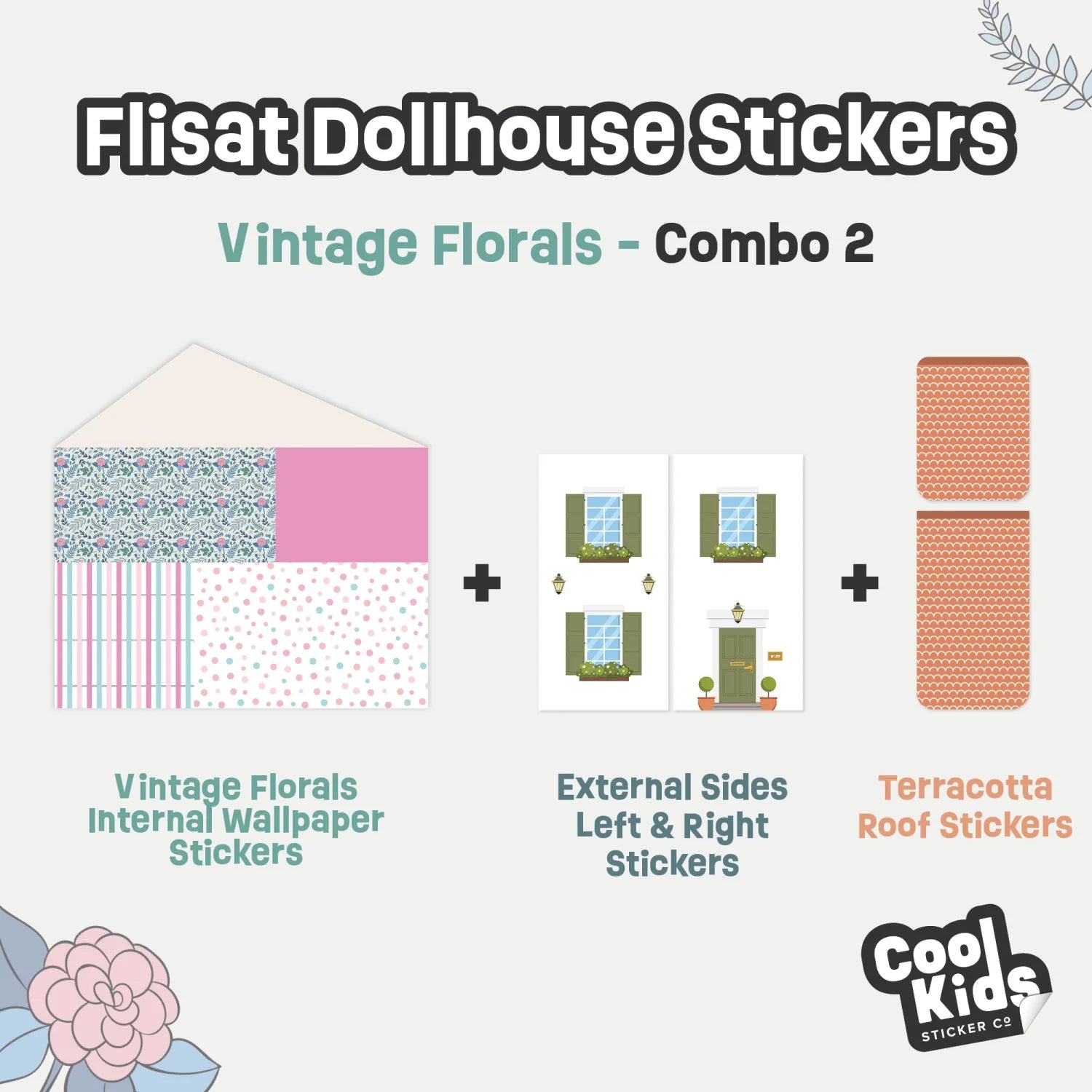 Vintage Florals Flisat Dollhouse Decals - Furniture Decals