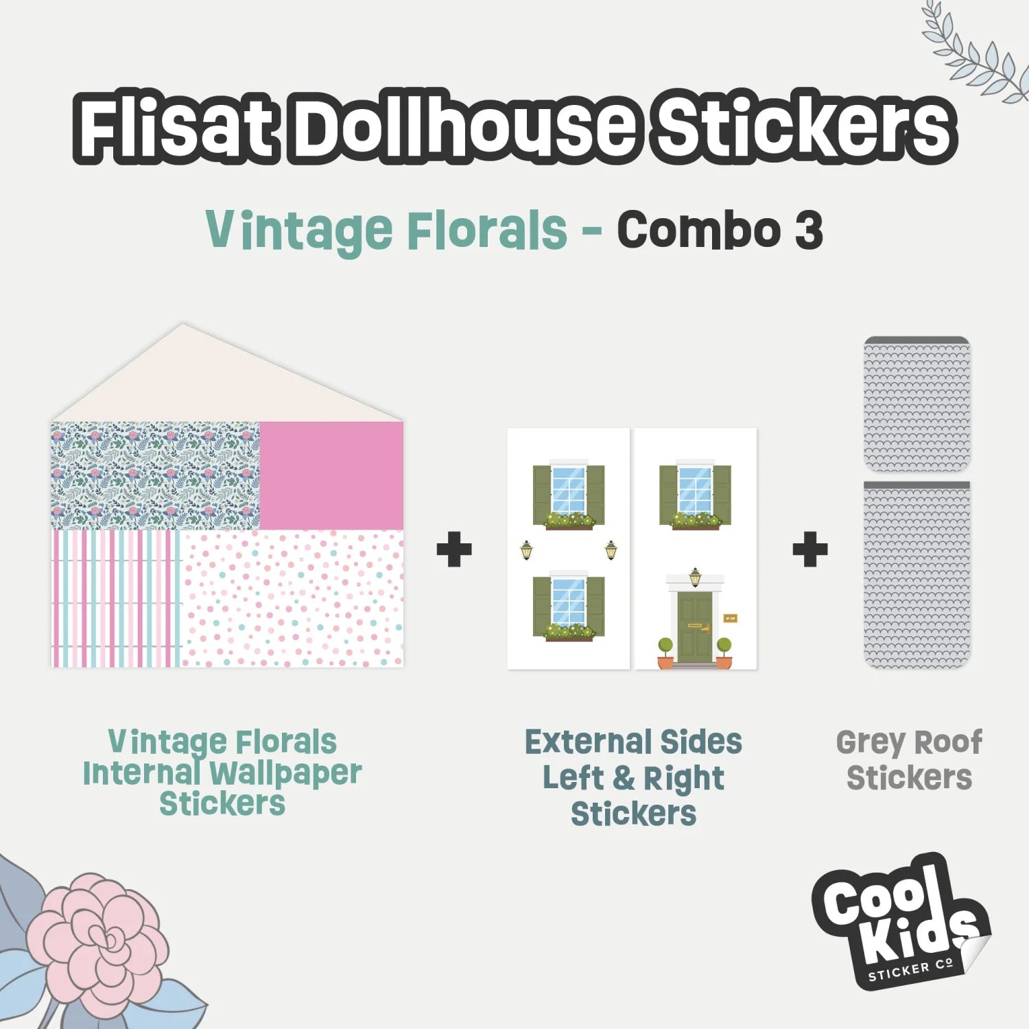 Vintage Florals Flisat Dollhouse Decals - Furniture Decals