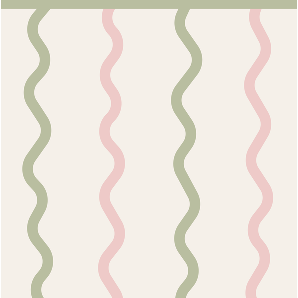 Sample: Wiggly Lines Wall Panels - Artichoke, Pink & Milk
