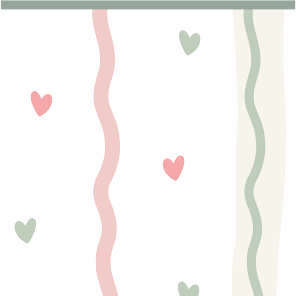 Sample: Hearts & Squiggles Wall Panels - Green & Pinks