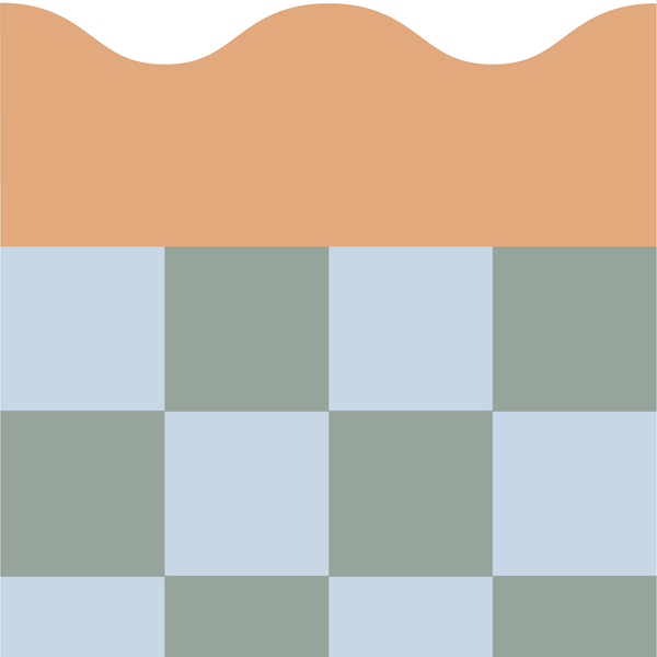 Sample: Checkered Wave Wall Panels - Apricot, Sky & Moss