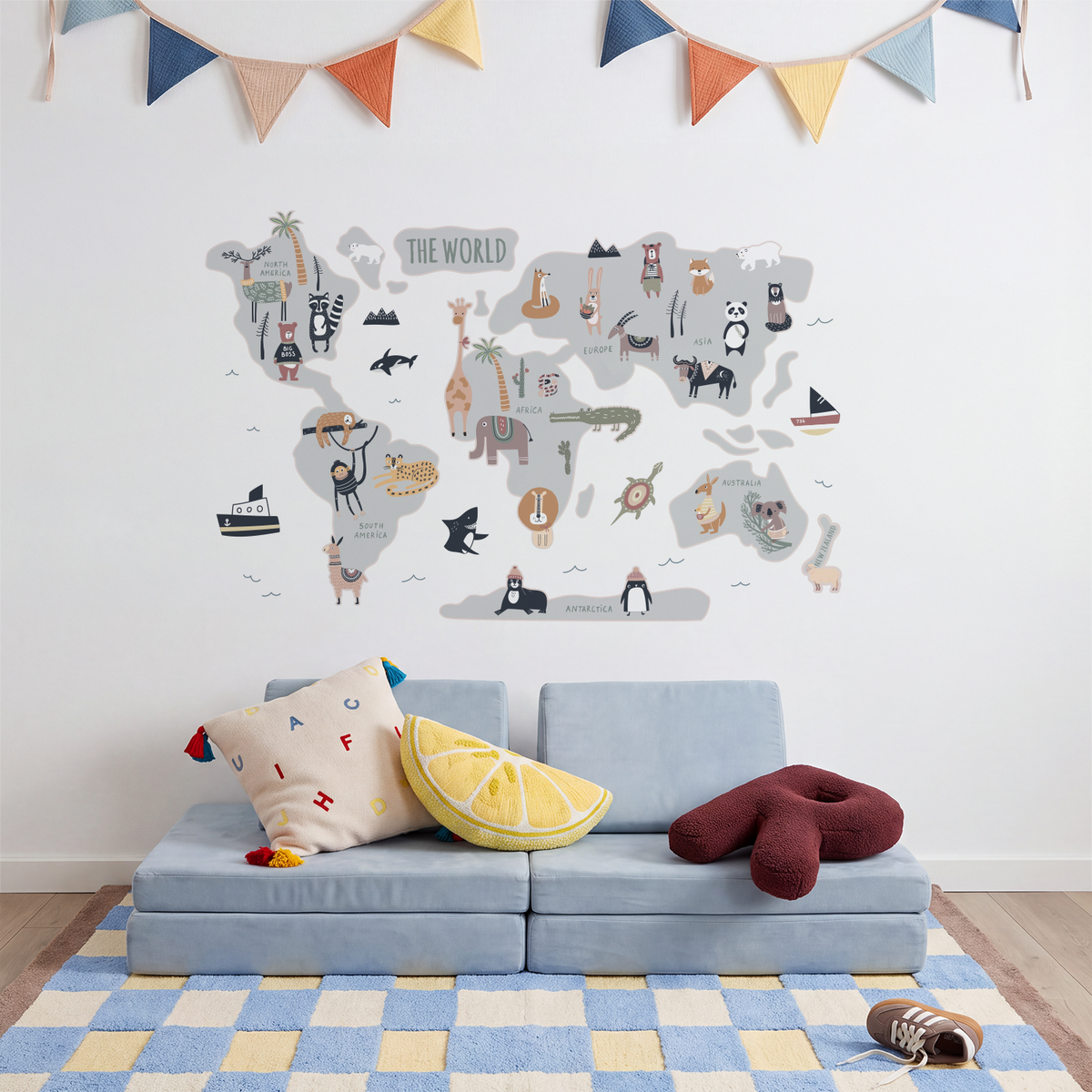Interactive World Map Wall  - Neutral &amp; Bright