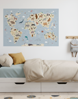Autocollant mural interactif représentant une carte du monde - Vert et bleu