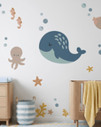 Grand autocollant mural représentant des créatures de la mer chaude