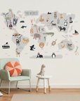 Interactive World Map Wall  - Neutral & Bright