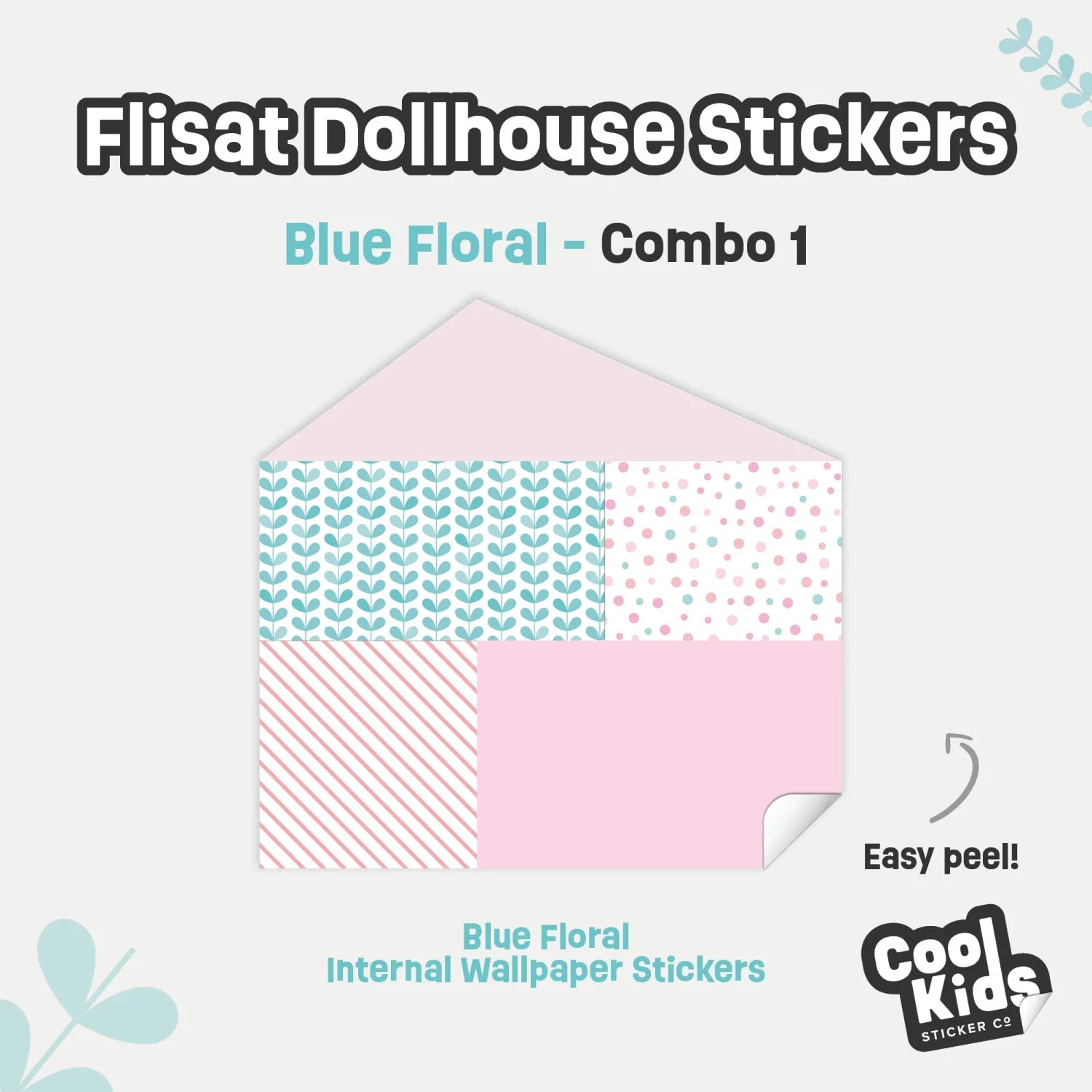 Blue Florals Flisat Dollhouse Decals - Furniture Decals