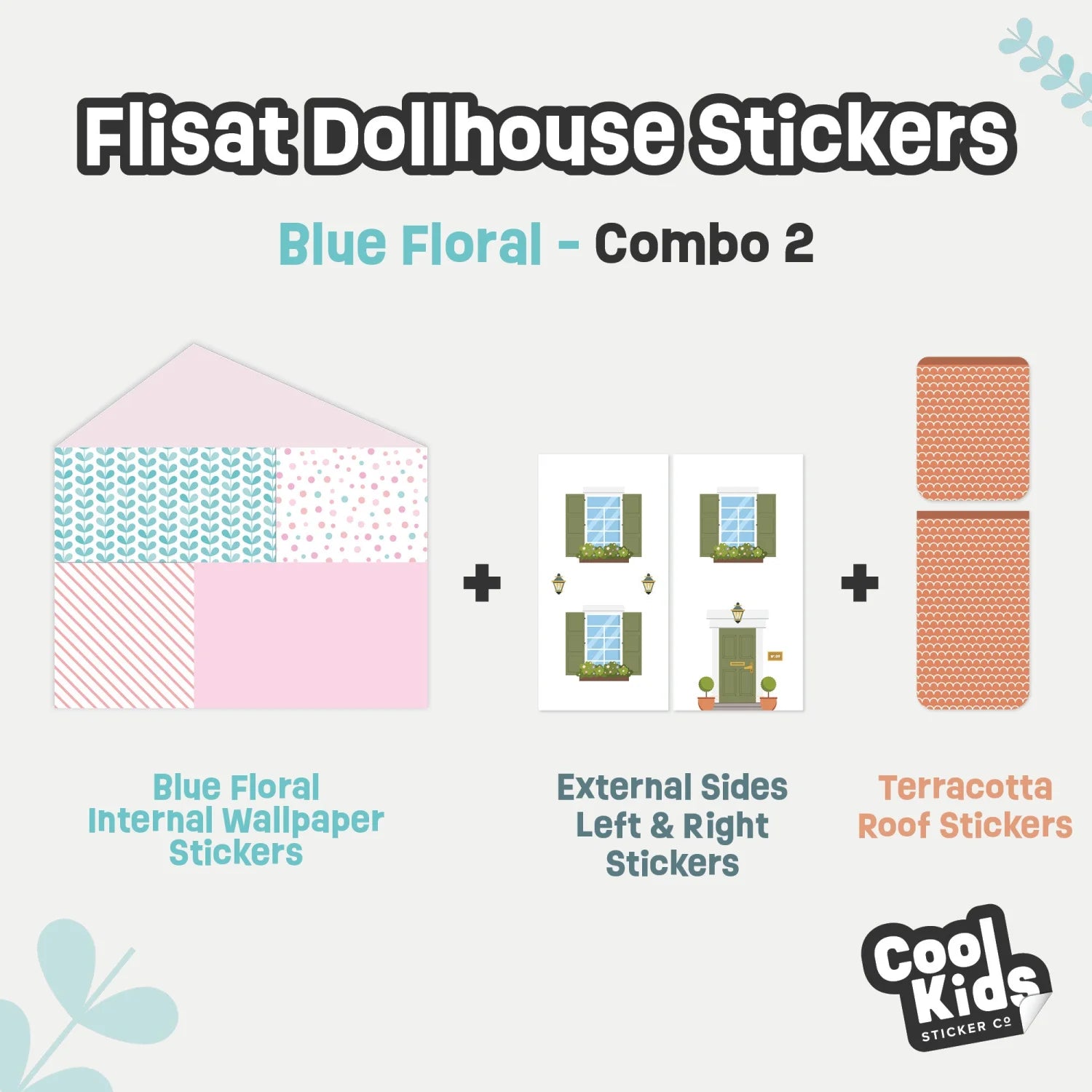 Blue Florals Flisat Dollhouse Decals - Furniture Decals