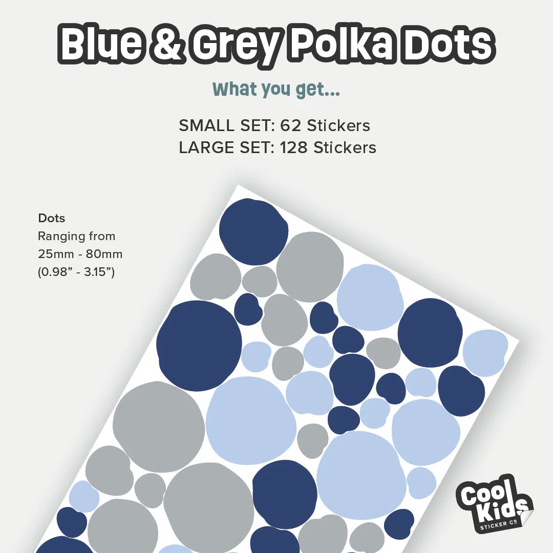 Blue &amp; Grey Polka Dot Wall Decal - Decals - Polka Dots