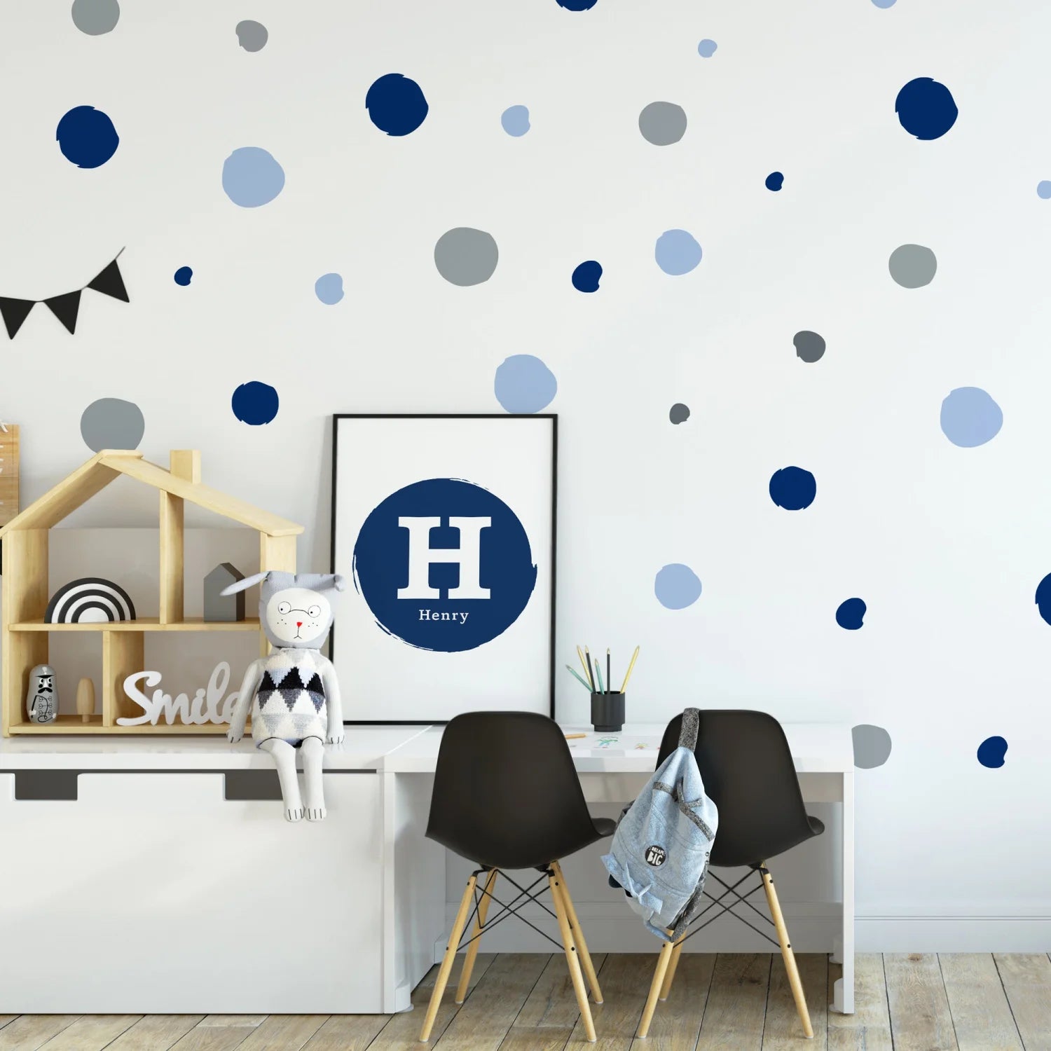 Blue & Grey Polka Dot Wall Decal - Decals Dots