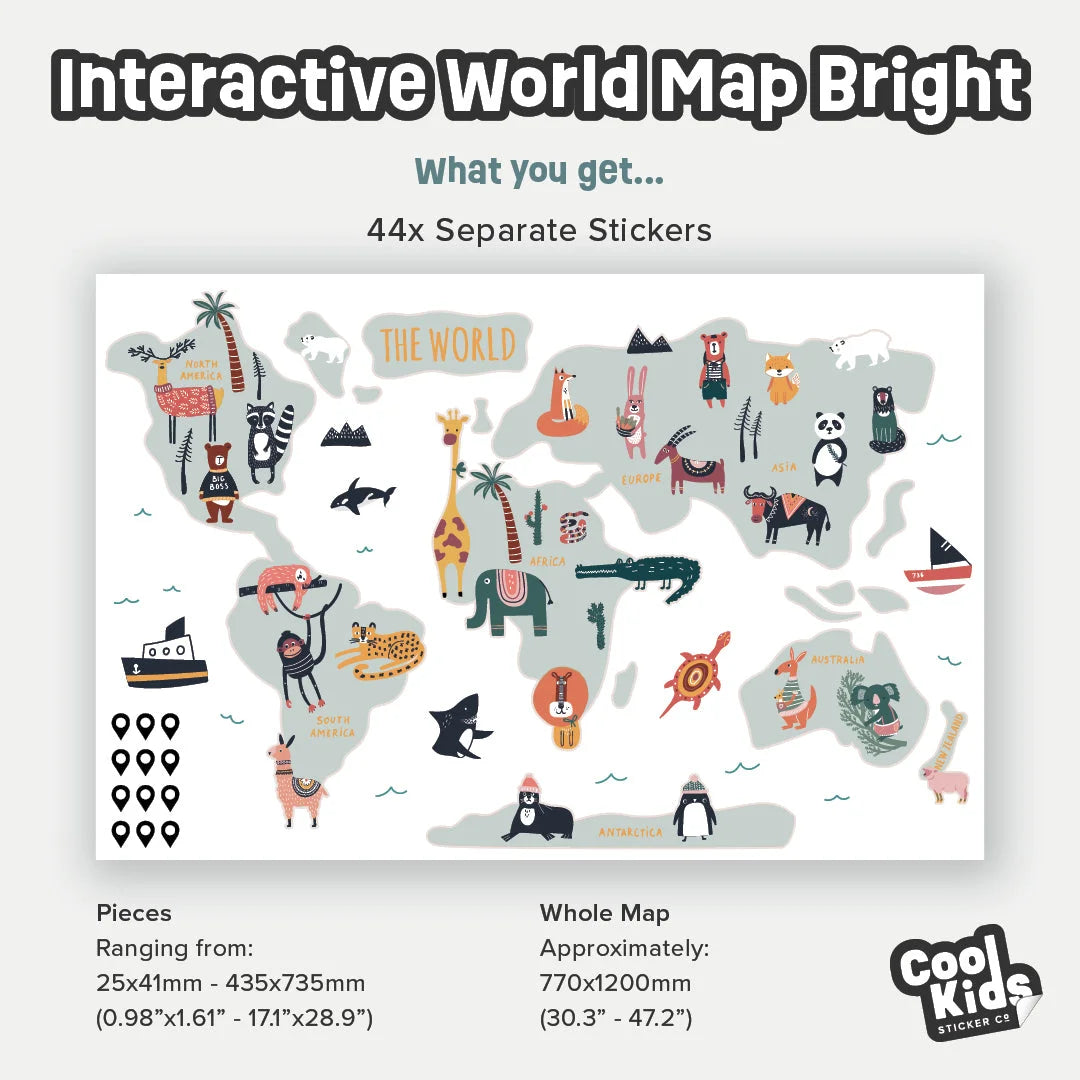 Bright Interactive World Map Wall Decal - Decals - Maps