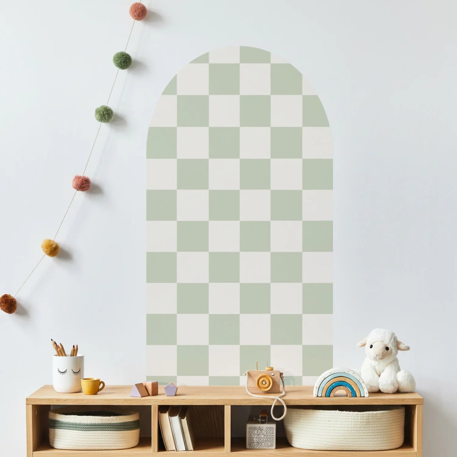 Checkered Patterned Arch Wall Decals - Medium / Milk & Sage