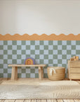 Checkered Waves Wall Panels - Apricot, Sky & Moss - DW11.