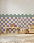 Checkered Waves Wall Panels - Moss, Butter & Purple - DW11.