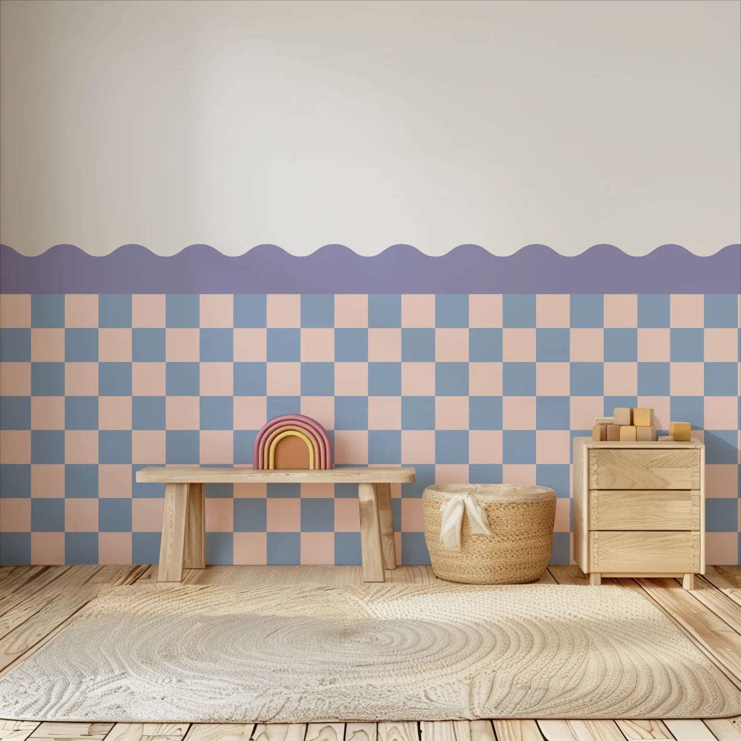 Checkered Waves Wall Panels - Purple, Blue & Pink - DW11.