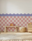 Checkered Waves Wall Panels - Purple, Blush & Neutral