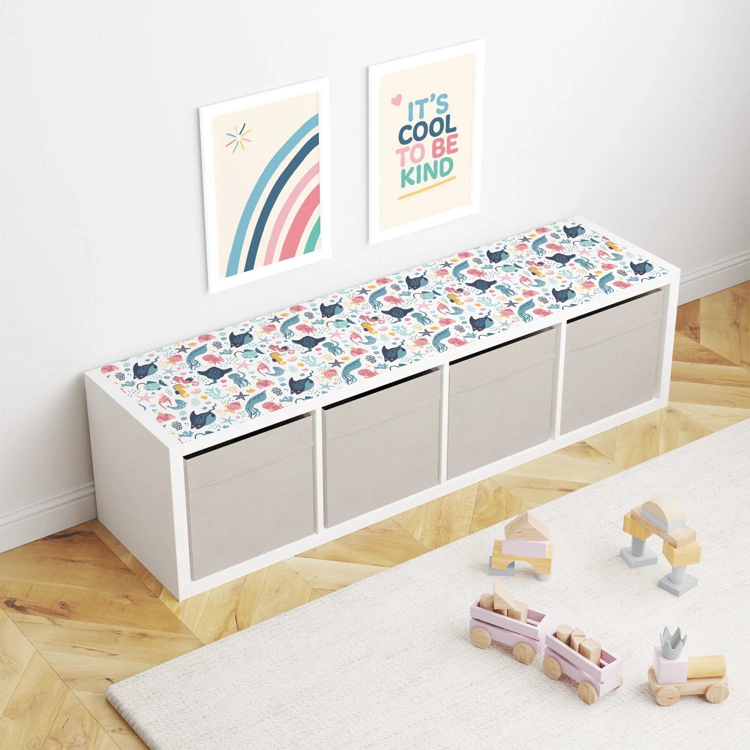 Kallax Shelf Cheerful Sea Creatures Decal - Furniture
