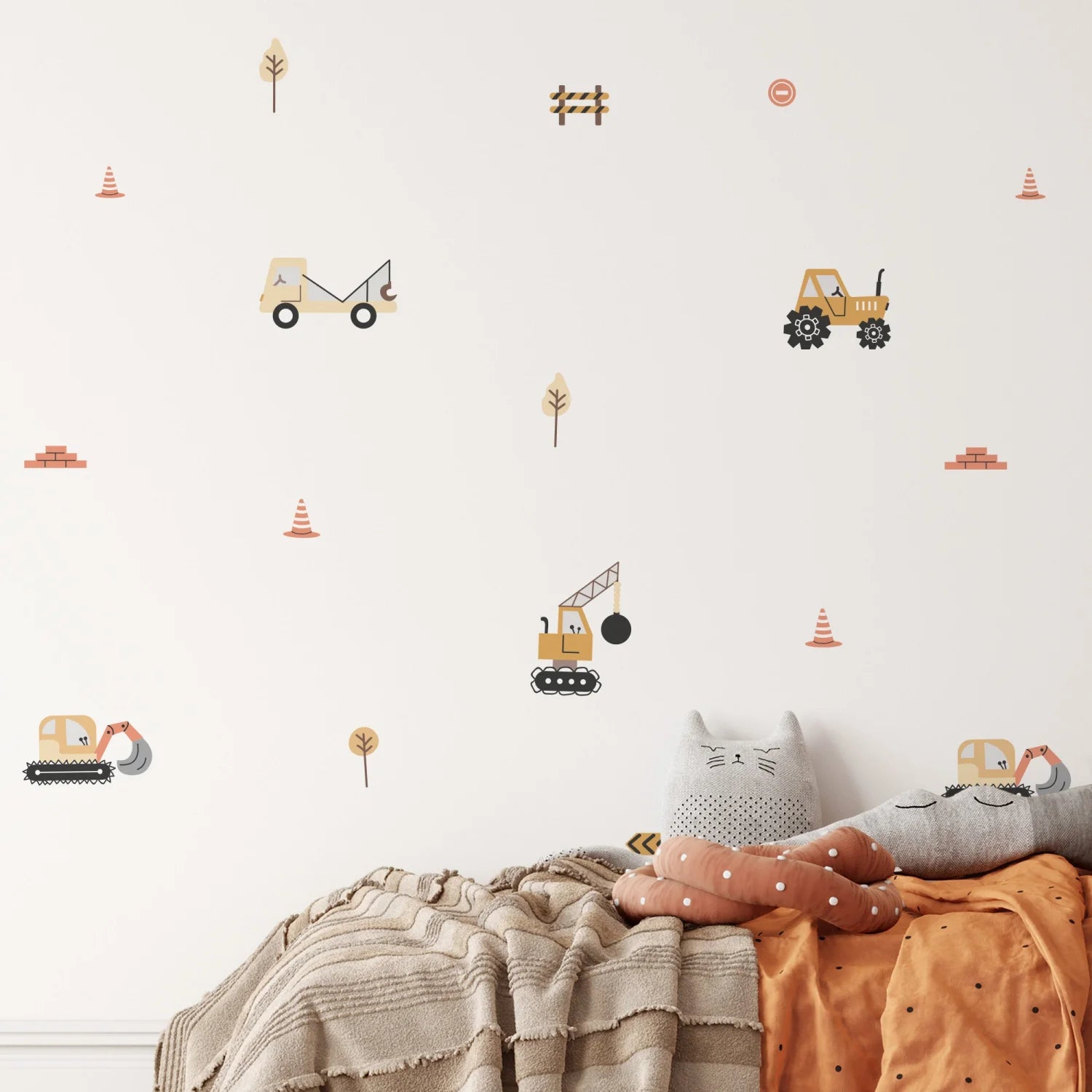 Construction Wall Decals – Classic & Vibrant Yellow Trucks & Cranes for ...