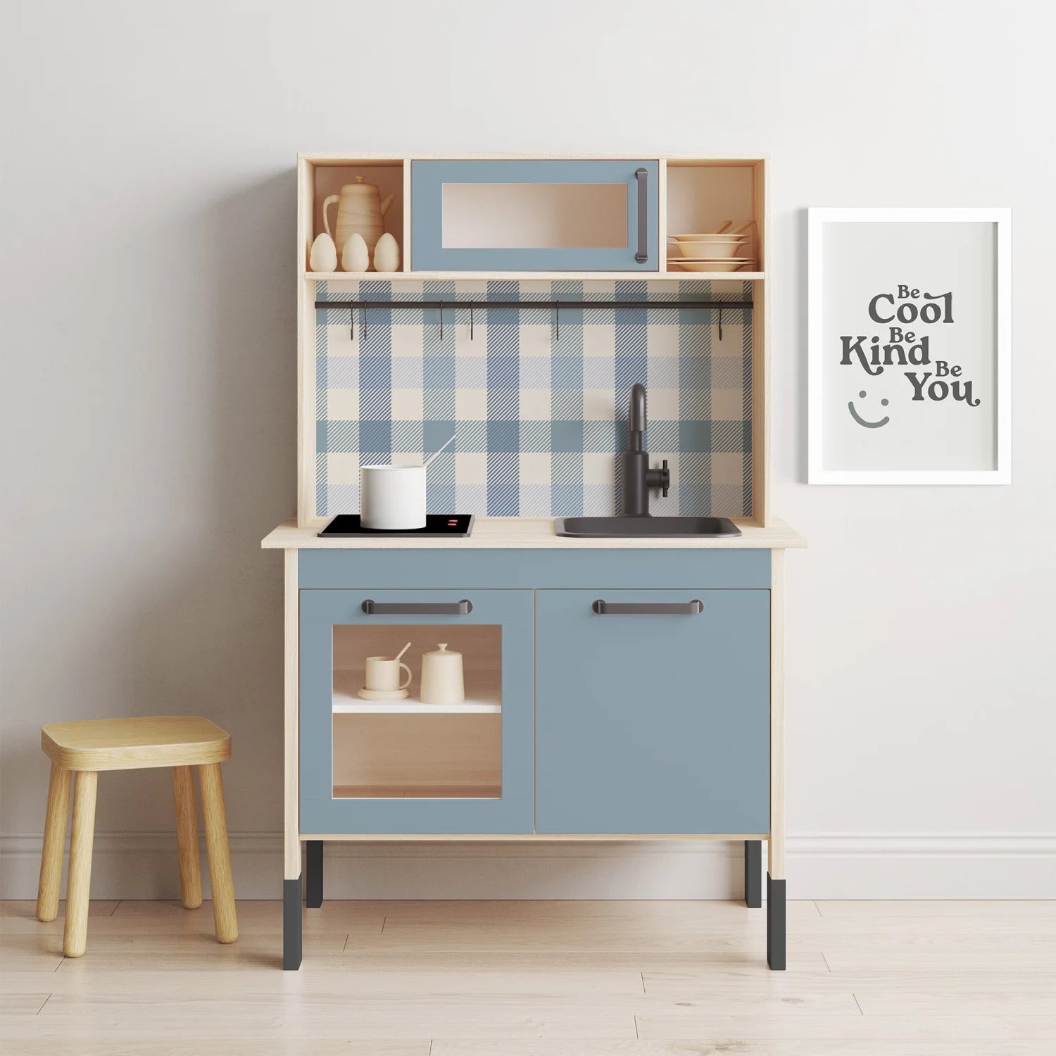 Duktig Kitchen Gingham Blue - Blue Base Decals - Furniture