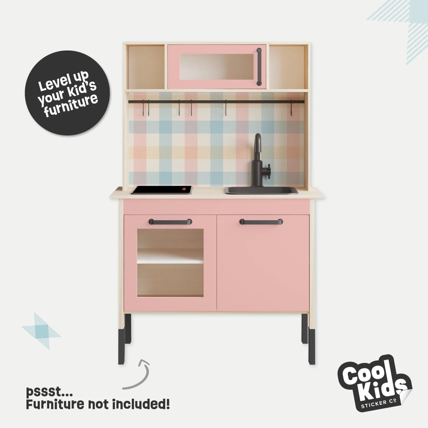 Duktig Kitchen Gingham Multi - Pink Base Decals - Furniture