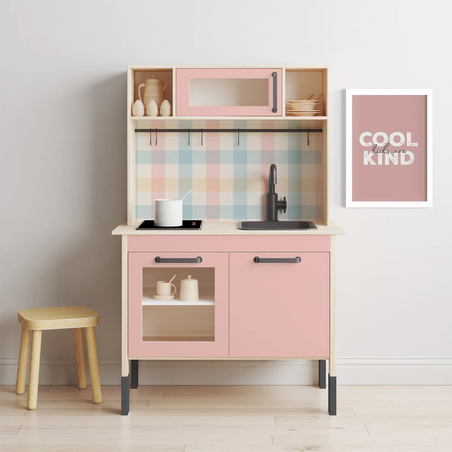 Duktig Kitchen Gingham Multi - Pink Base Decals - Furniture