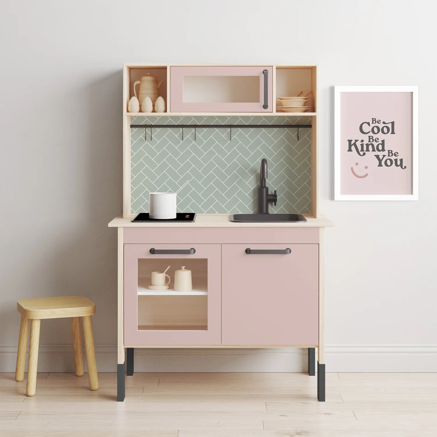 Duktig Kitchen Green Metro Tiles - Pink Base Decals