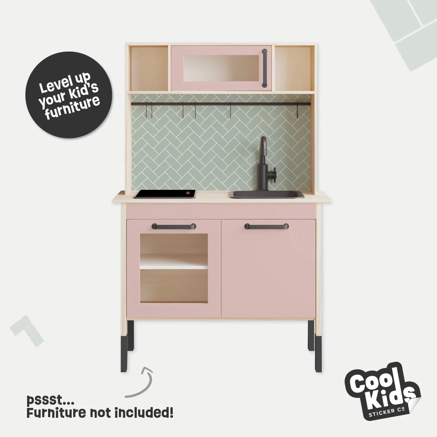 Duktig Kitchen Green Metro Tiles - Pink Base Decals