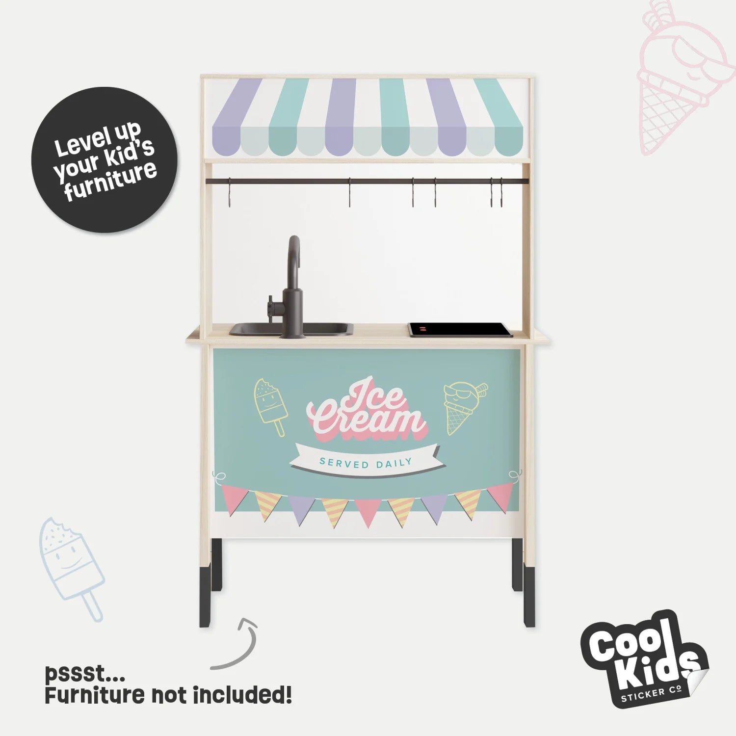 Duktig Kitchen Ice Cream Cart - Green Decals - Furniture