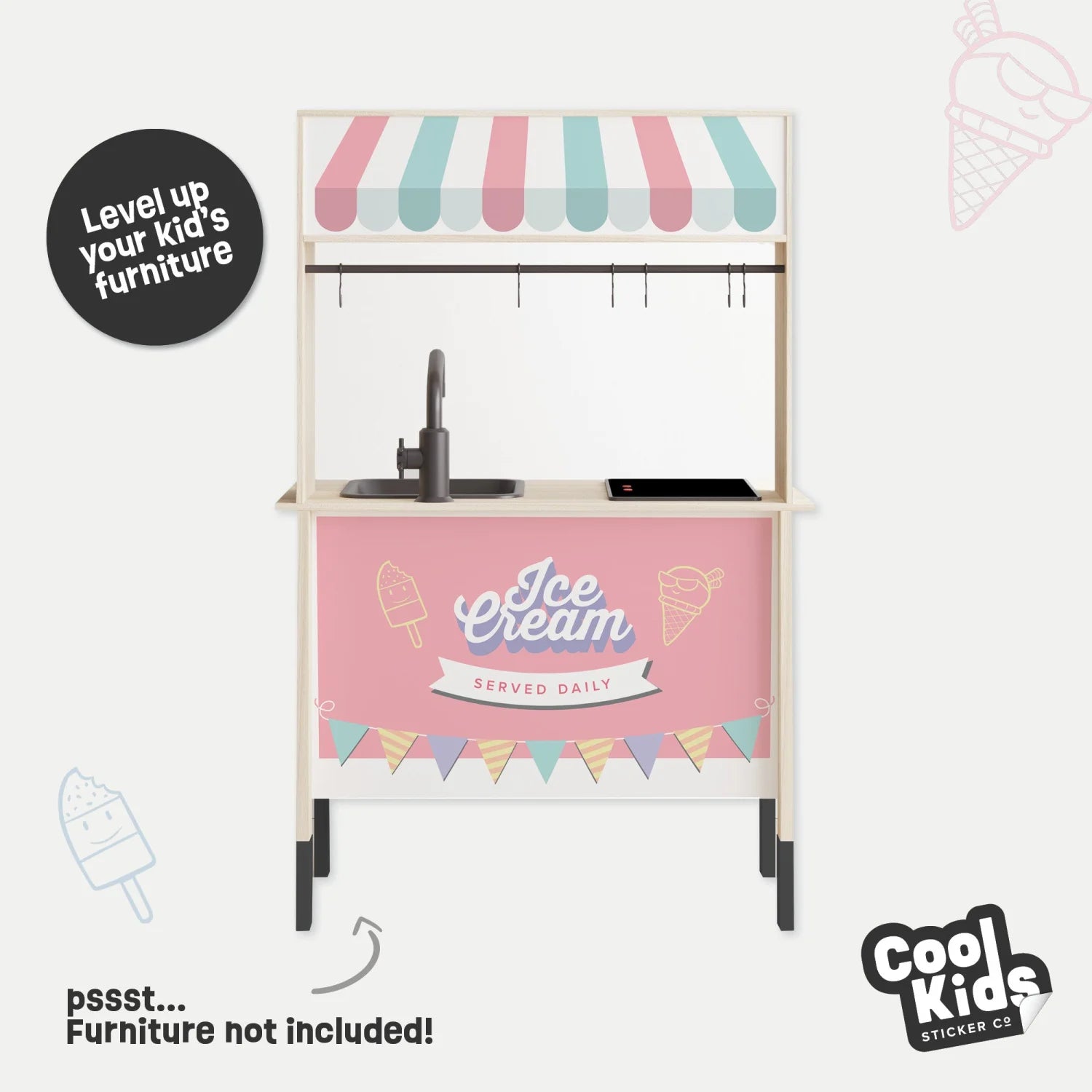 Duktig Kitchen Ice Cream Cart - Pink Decals - Furniture