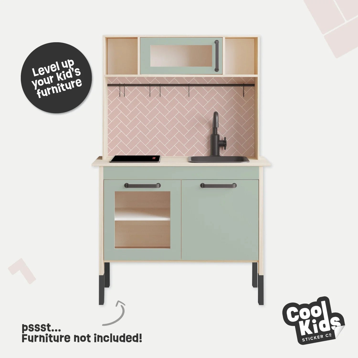 Duktig Kitchen Pink Metro Tiles - Green Base Decals