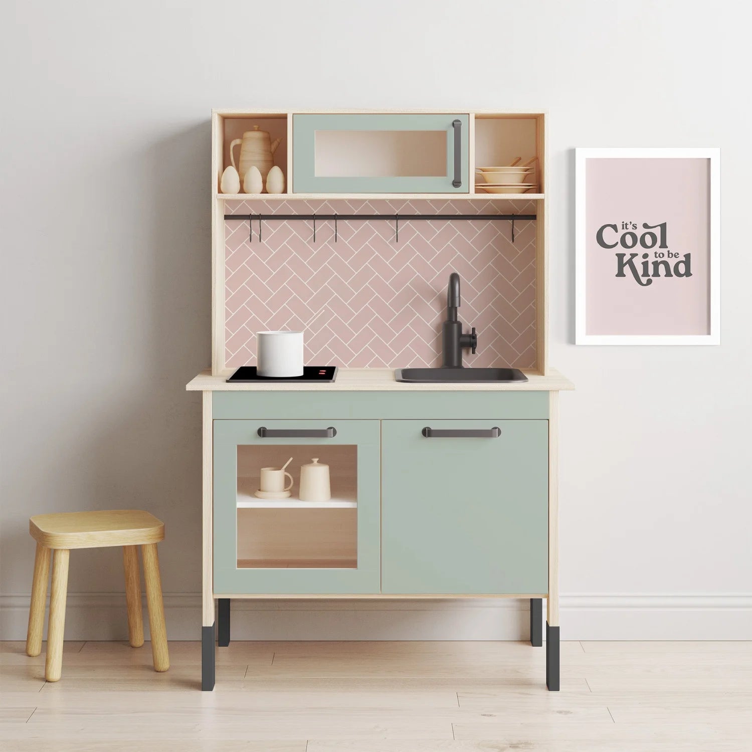 Duktig Kitchen Pink Metro Tiles - Green Base Decals