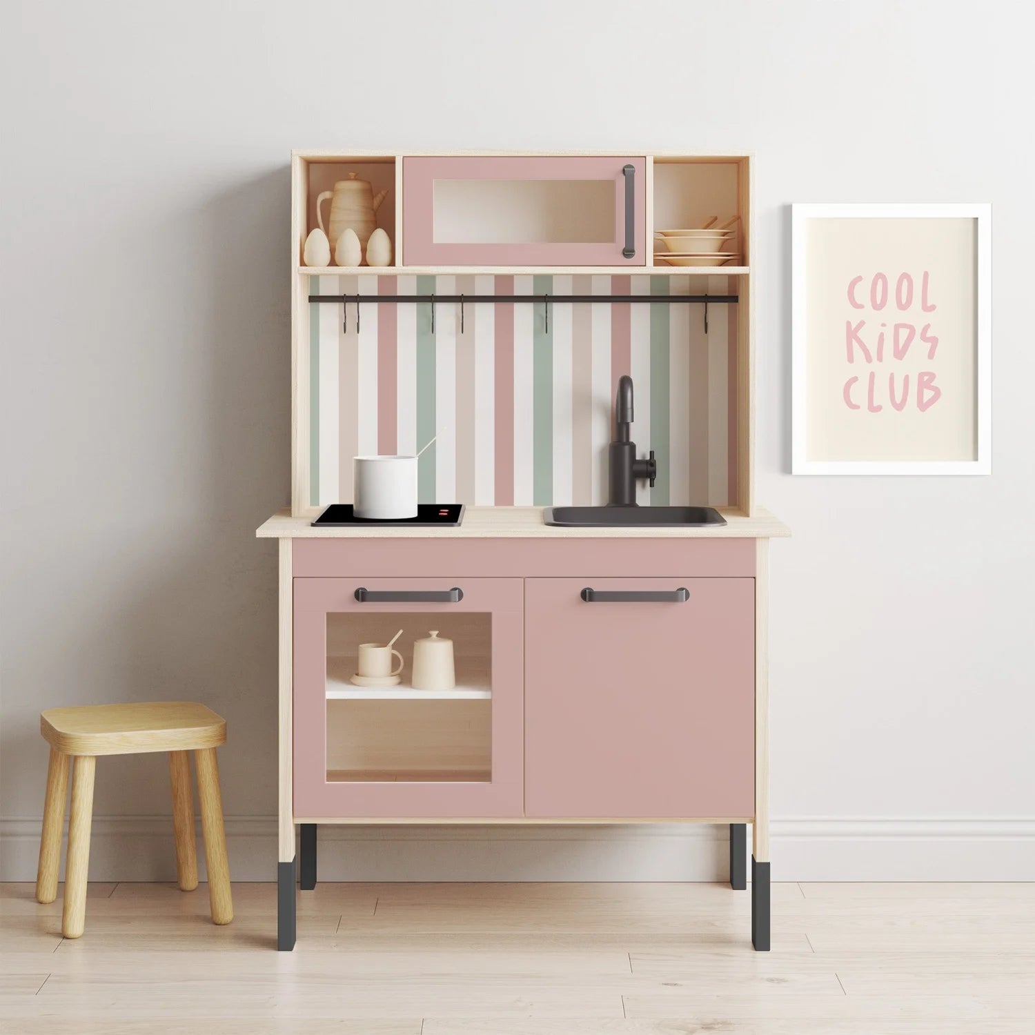 Duktig Kitchen Stripes Neutral - Pink Base Decals