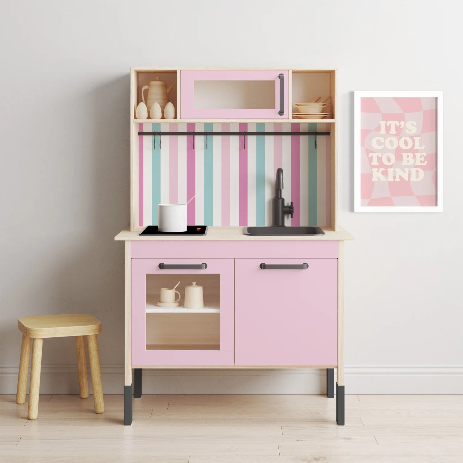 Duktig Kitchen Stripes Pink with Pink Base Decals