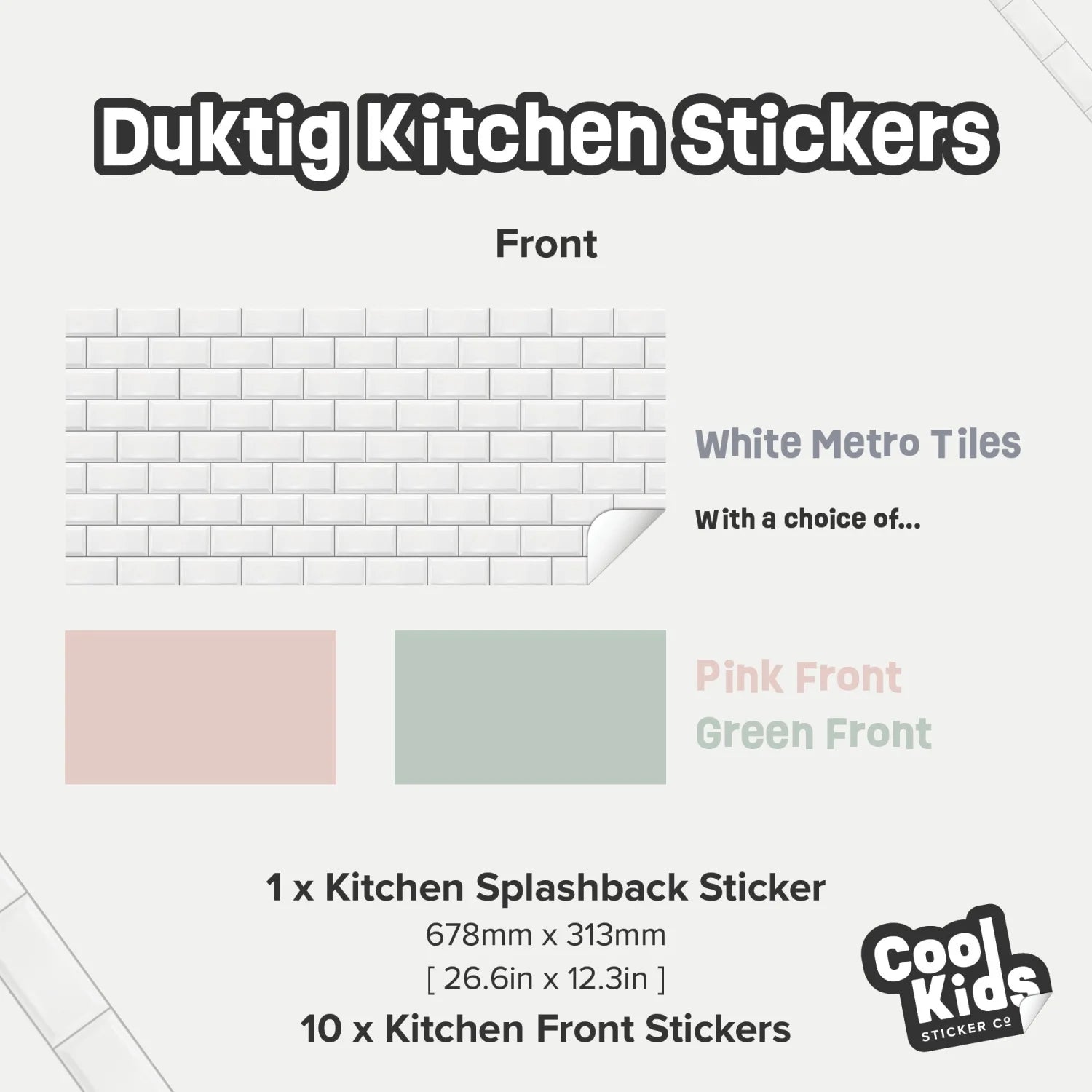 Duktig Kitchen White Metro Tiles - Green Base Decals