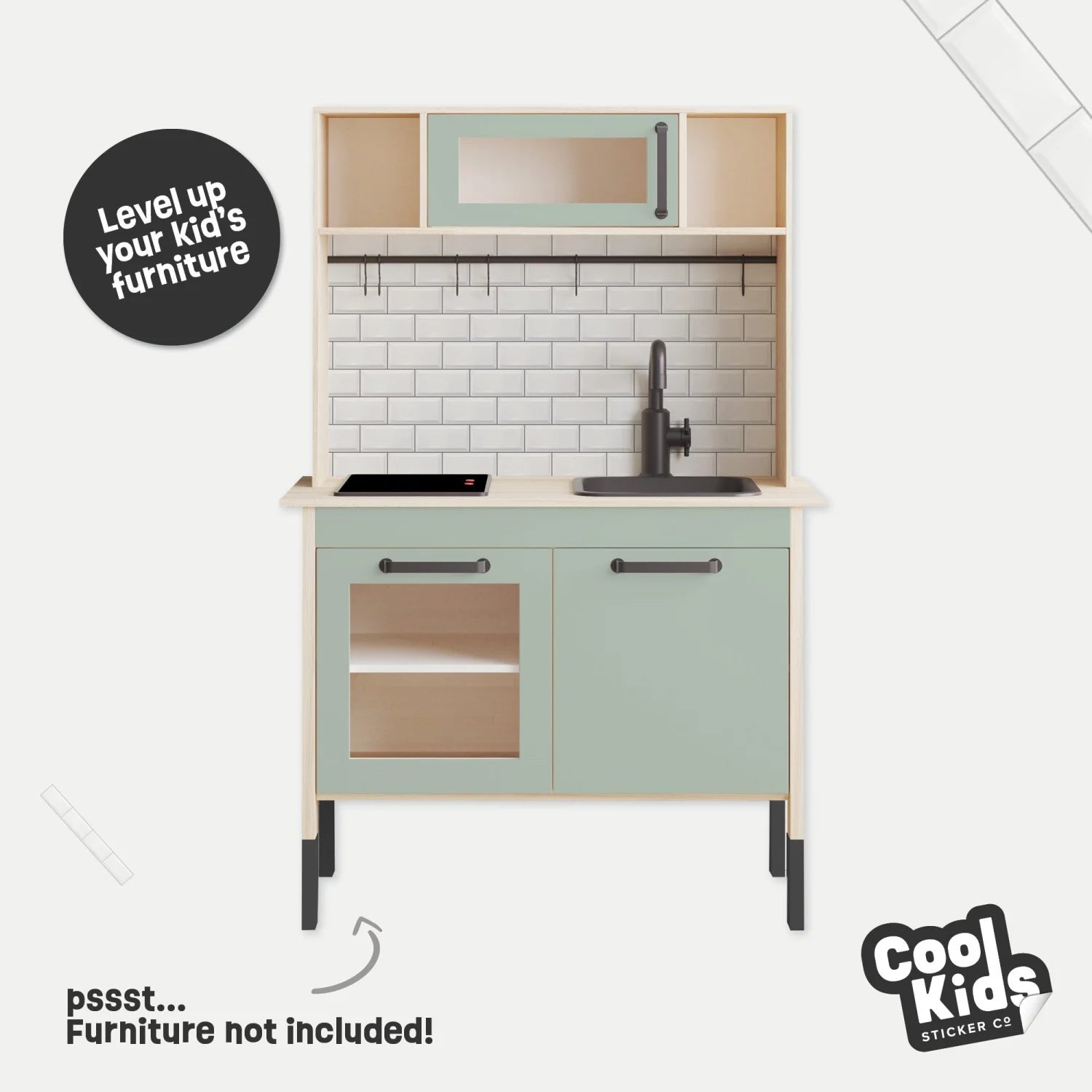 Duktig Kitchen White Metro Tiles - Green Base Decals