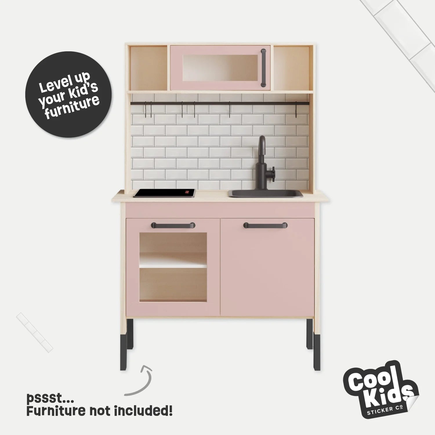 Duktig Kitchen White Metro Tiles - Pink Base Decals