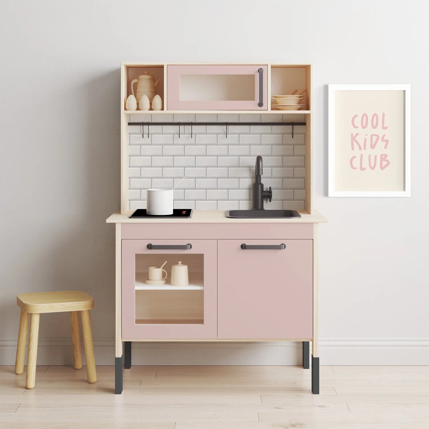 Duktig Kitchen White Metro Tiles - Pink Base Decals