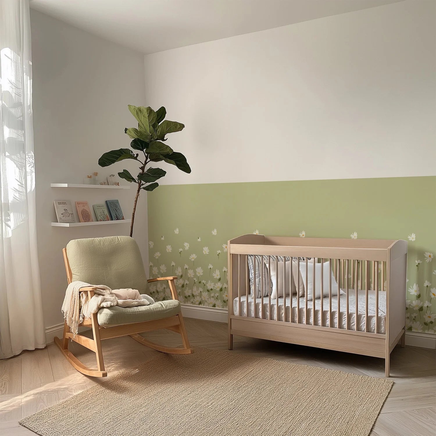 Falling Daisy Wall Panels - Sage Green - DW11.