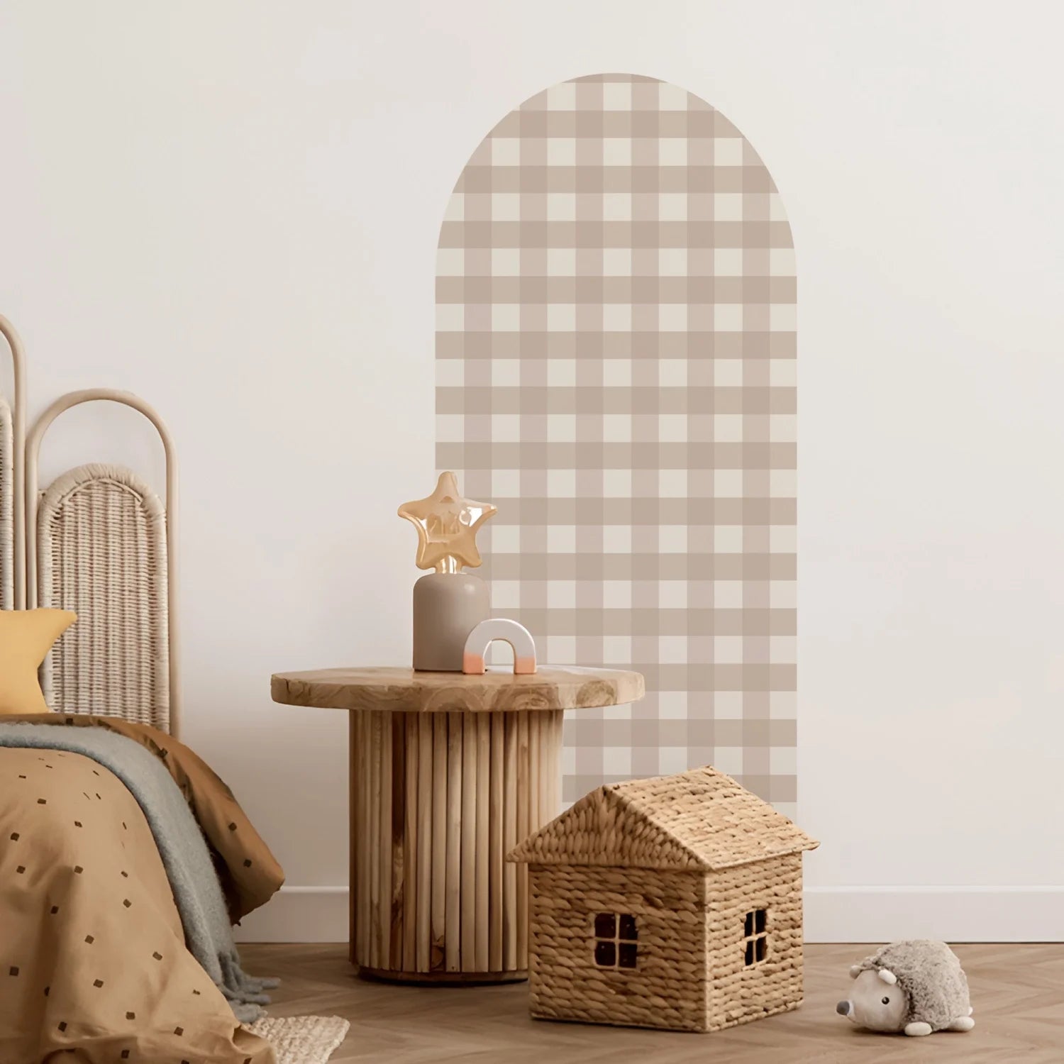 Gingham Patterned Arch Wall Decals - Medium / Tan & Neutral