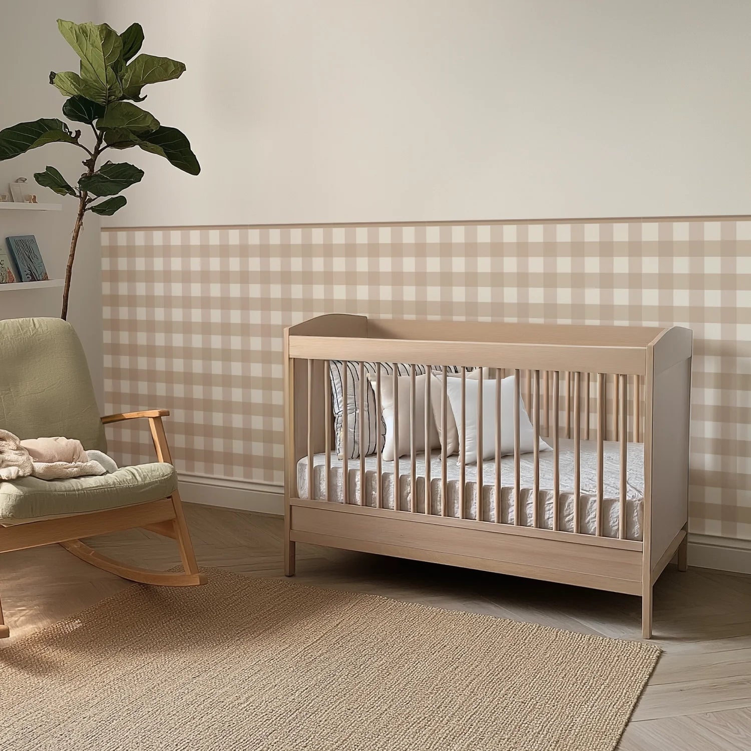Gingham Wall Panels - Tan & Neutral - DW11.