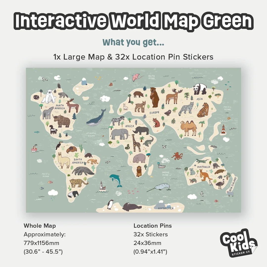 Green Interactive World Map Wall Decal - Decals - Maps