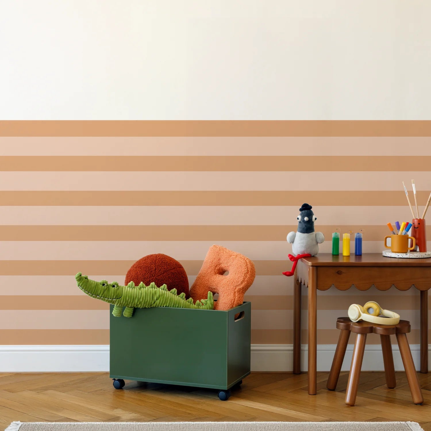 Horizontal Stripes Wall Panels - Apricot & Nude - DW11.